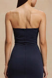 Robe longue formelle sans bretelles sirène bleu marine