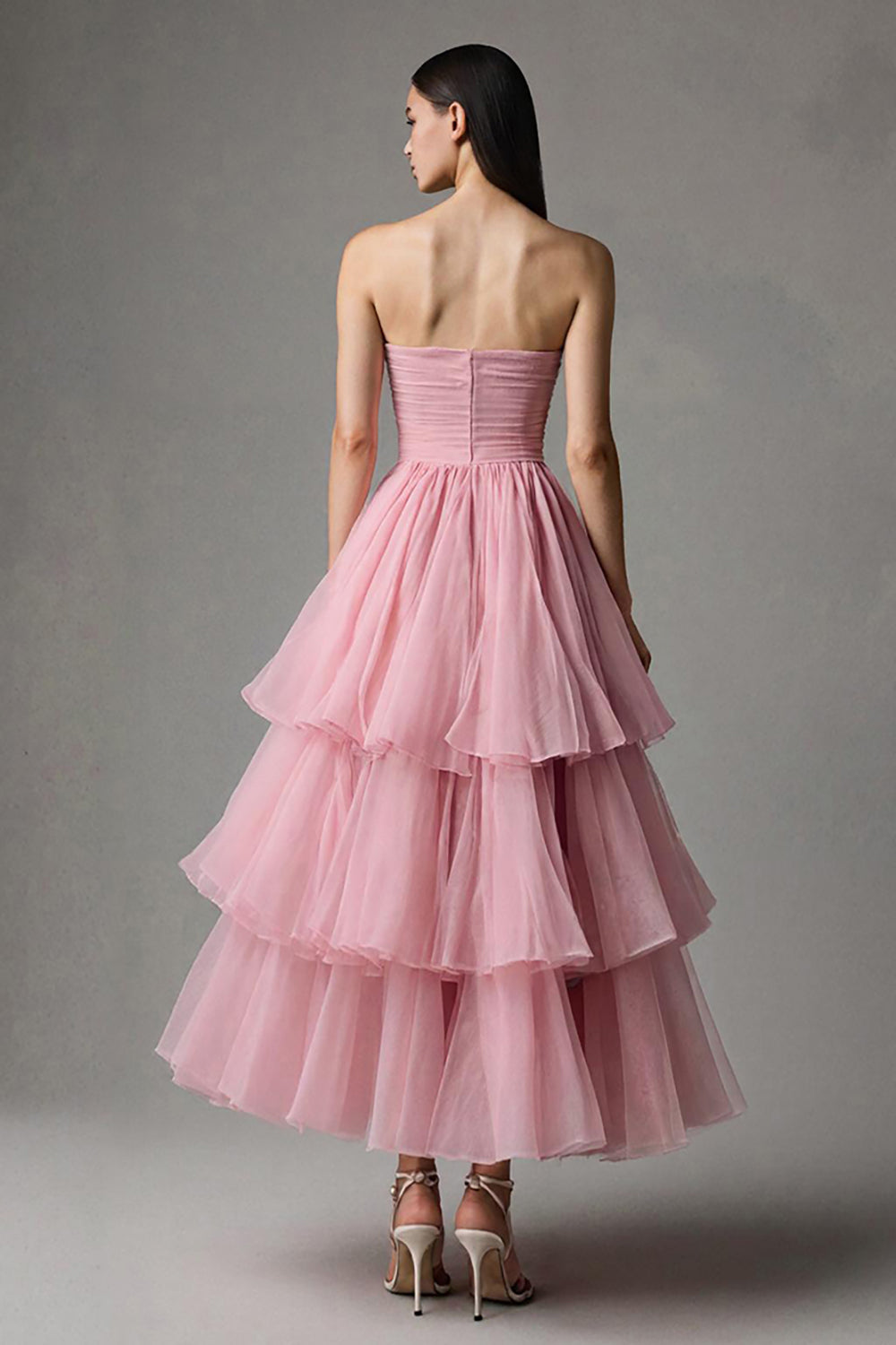 Rose A Line Sans Bretelles Maxi Robe Formelle à Volants