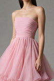 Rose A Line Sans Bretelles Maxi Robe Formelle à Volants