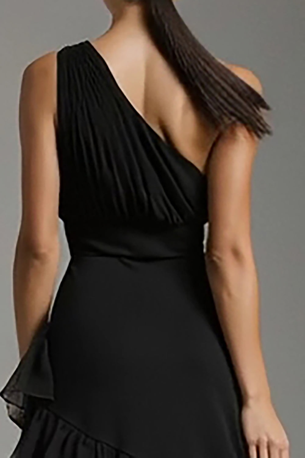 Noir A Ligne Tiered One Shoulder Maxi Robe Formelle avec Fente