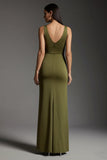 Robe maxi formelle à col en V fourreau olive avec fente