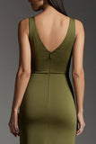 Robe maxi formelle à col en V fourreau olive avec fente