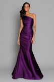 Robe formelle longue à une épaule sirène violette
