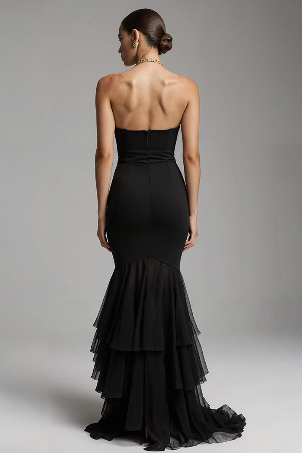 Robe formelle maxi avec volants Black Mermaid Sweetheart Sweep Train