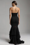 Robe formelle maxi avec volants Black Mermaid Sweetheart Sweep Train
