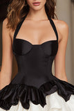 Noir et blanc Robe de cocktail courte dos nu à volants