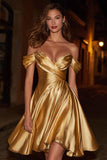Robe courte de bal simple dorée à épaules dénudées