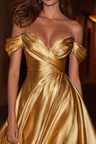 Robe courte de bal simple dorée à épaules dénudées
