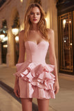 Rose Corset serré Sweetheart Robe courte à volants pour les retrouvailles
