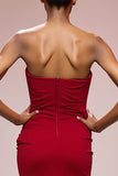 Robe de soirée longue sirène en satin rouge simple