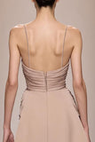 Robe de soirée longue à bretelles spaghetti en satin champagne