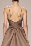 Satin Café Ruché Une Ligne Longue Robe De Soirée Avec Fente