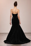 Robe de soirée longue sans bretelles en velours noir sirène