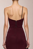 Robe de soirée longue sirène en satin bordeaux avec fente