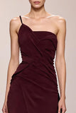 Robe de soirée longue sirène en satin bordeaux avec fente