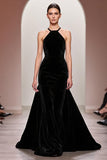 Robe de soirée longue dos nu en velours noir