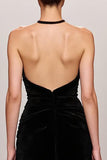 Robe de soirée longue dos nu en velours noir