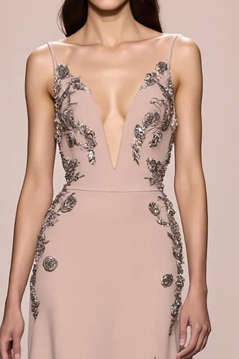Champagne Une ligne Robe de soirée longue en satin avec fente