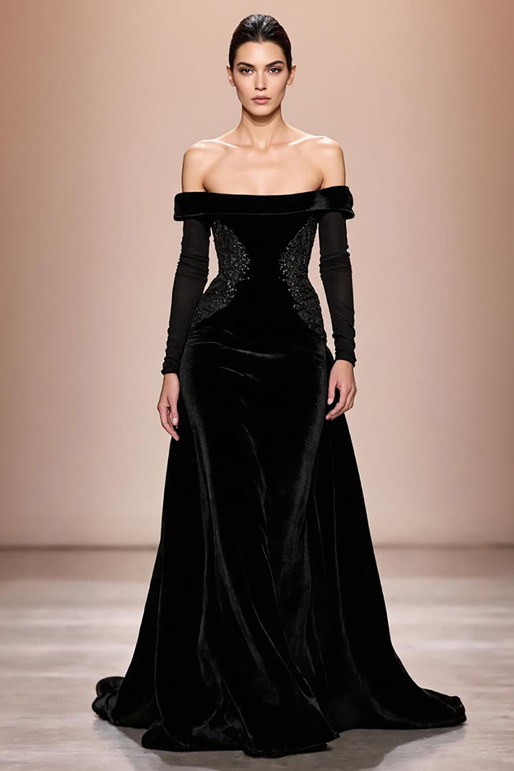 Robe de soirée longue à manches larges en velours noir
