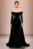 Robe de soirée longue à manches larges en velours noir