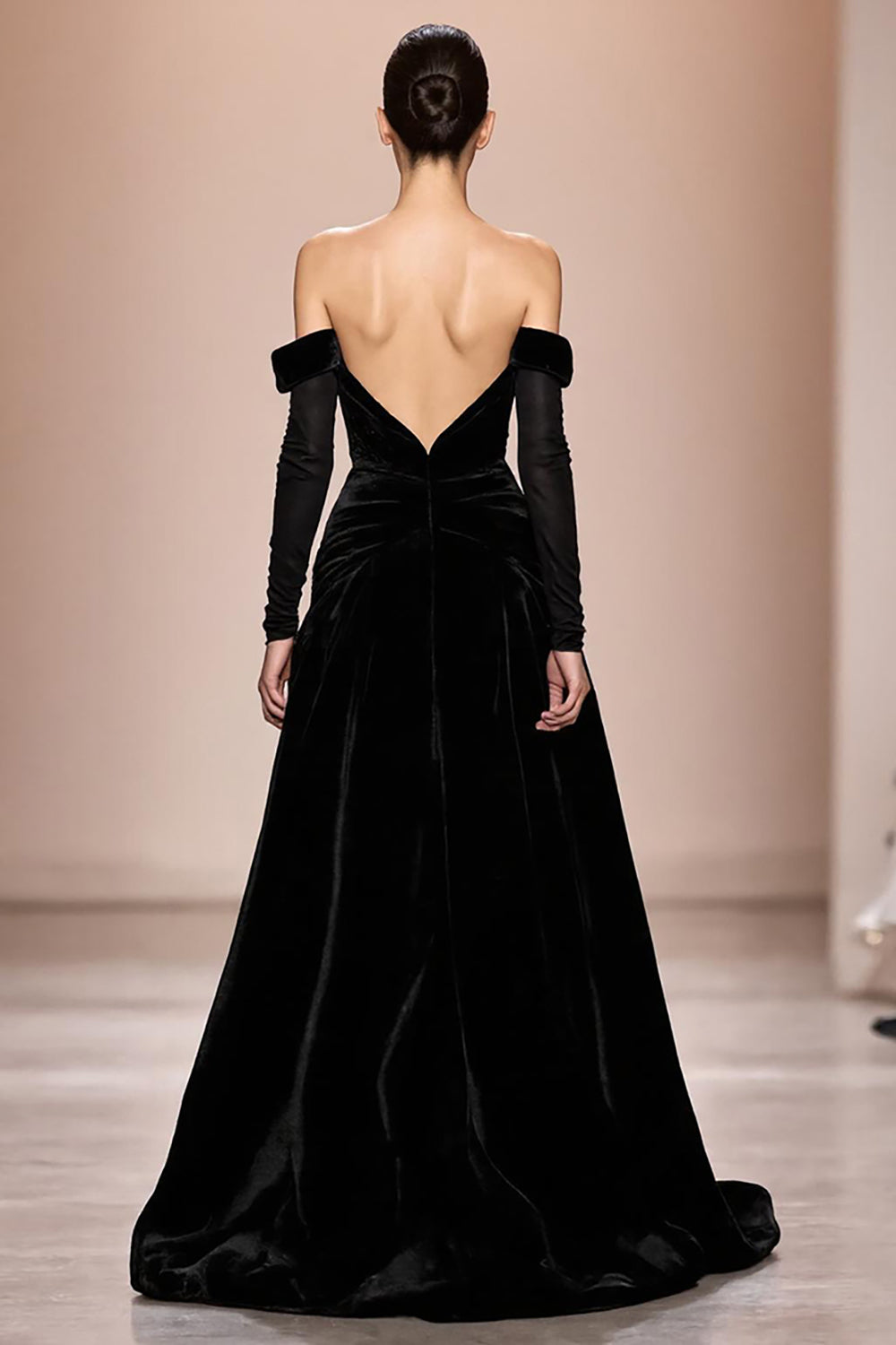 Robe de soirée longue à manches larges en velours noir