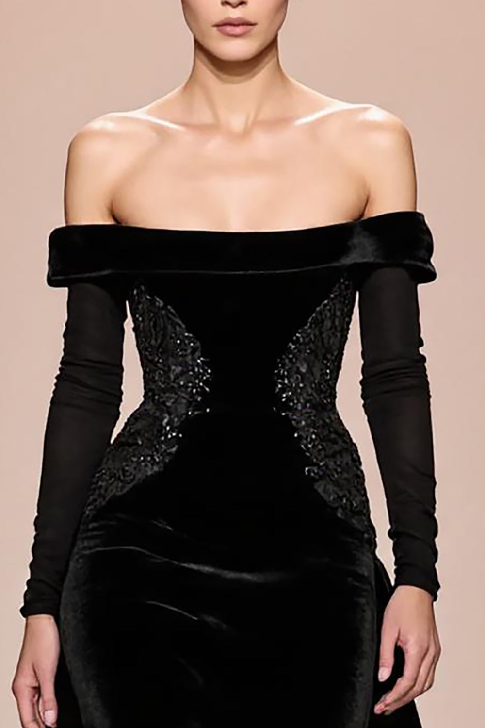 Robe de soirée longue à manches larges en velours noir