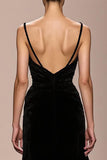 Robe de soirée dos nu à bretelles spaghetti en velours noir