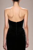 Robe de soirée longue sans bretelles en velours sirène noire