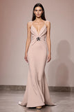 Robe de soirée maxi froncée en satin champagne
