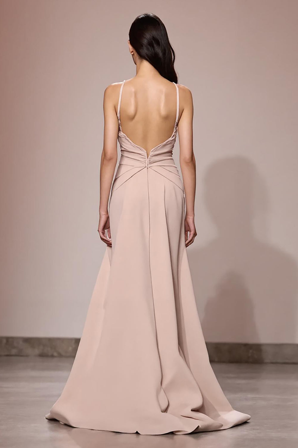 Robe de soirée maxi froncée en satin champagne