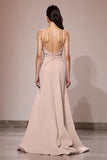 Robe de soirée maxi froncée en satin champagne