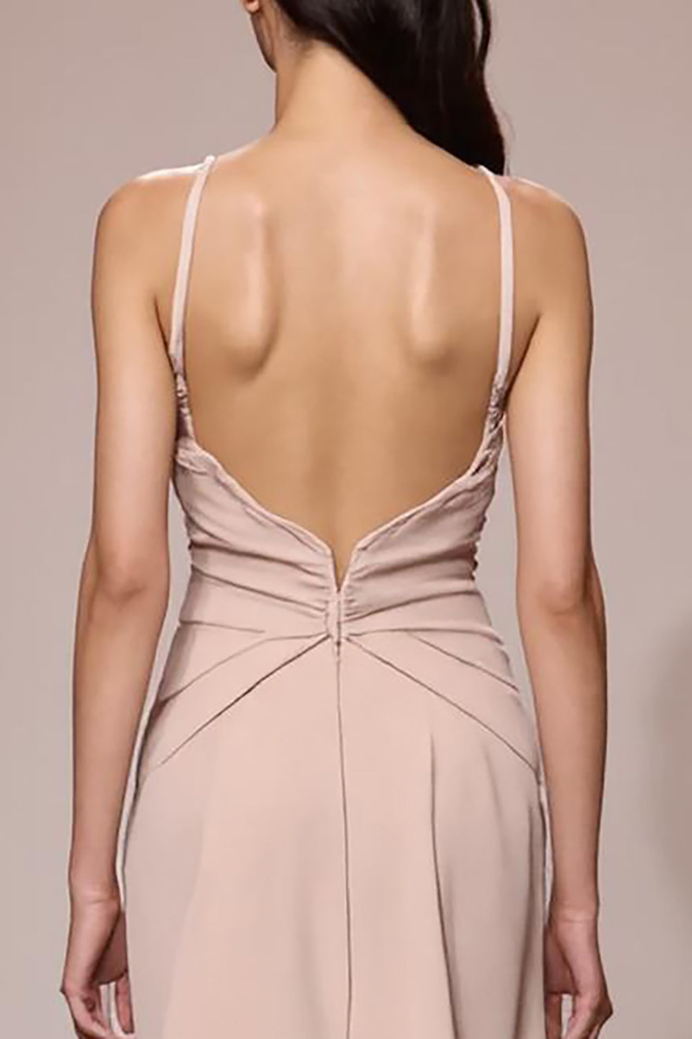 Robe de soirée maxi froncée en satin champagne