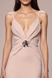 Robe de soirée maxi froncée en satin champagne