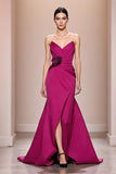 Satin fuchsia Robe de soirée longue sans bretelles avec fleur 3D