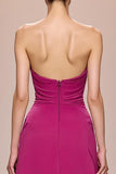 Satin fuchsia Robe de soirée longue sans bretelles avec fleur 3D
