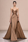 Coffee A Line Robe de soirée sans bretelles en satin