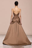 Coffee A Line Robe de soirée sans bretelles en satin