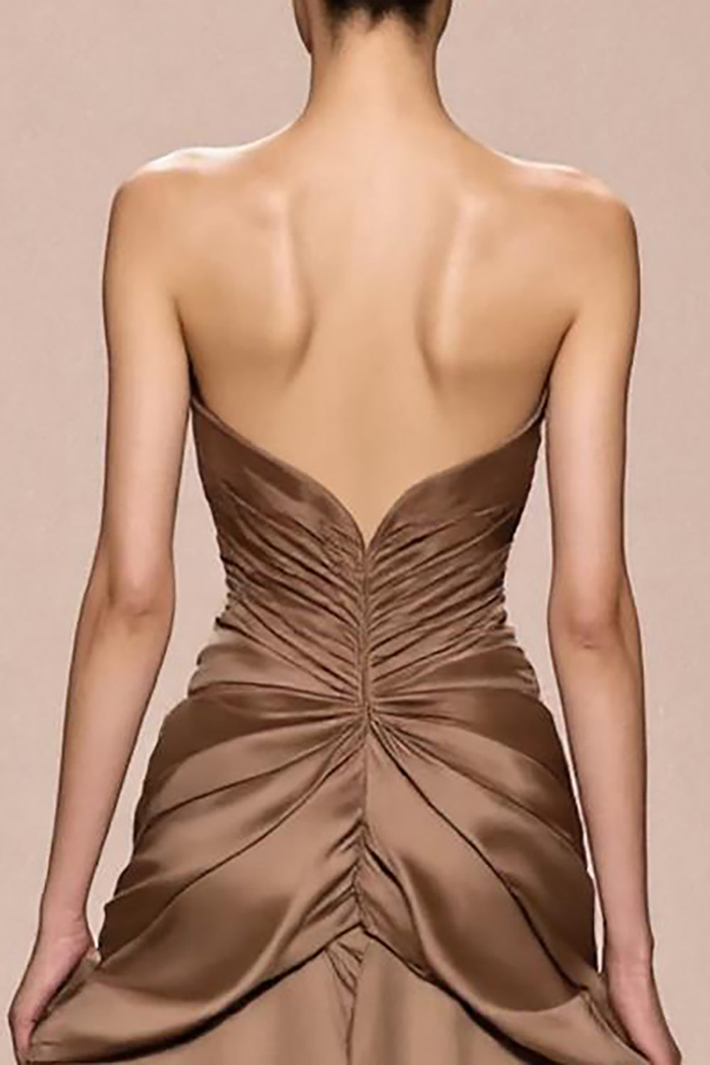 Coffee A Line Robe de soirée sans bretelles en satin
