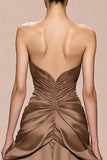 Coffee A Line Robe de soirée sans bretelles en satin