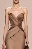 Coffee A Line Robe de soirée sans bretelles en satin