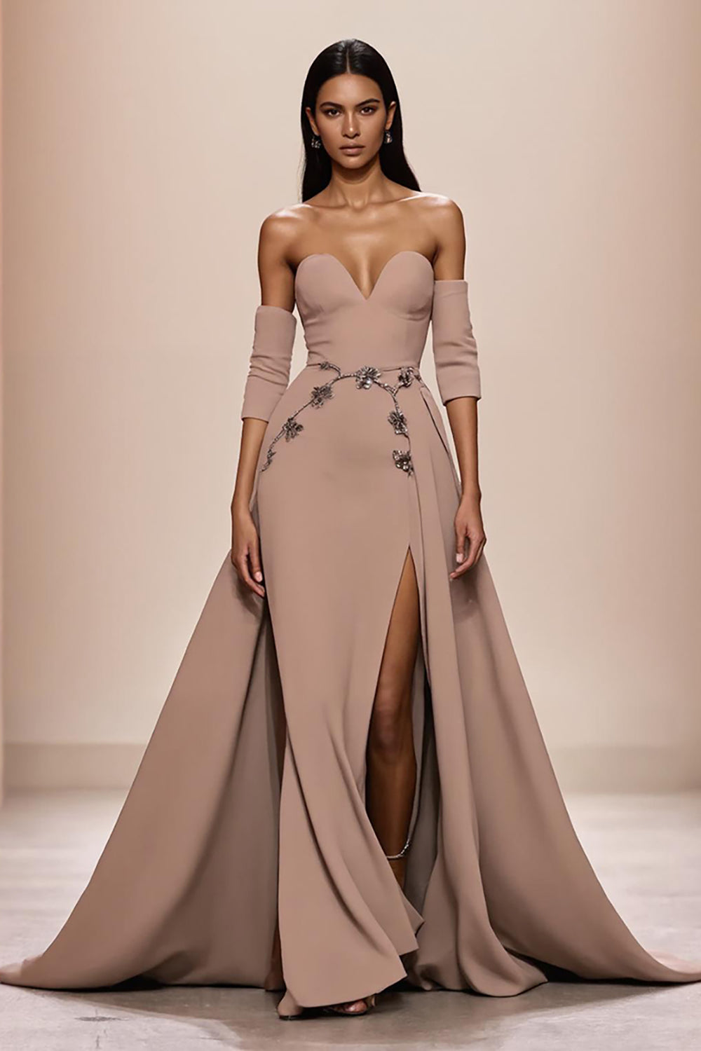 Robe de soirée Champagne Sweetheart Appliques avec fente