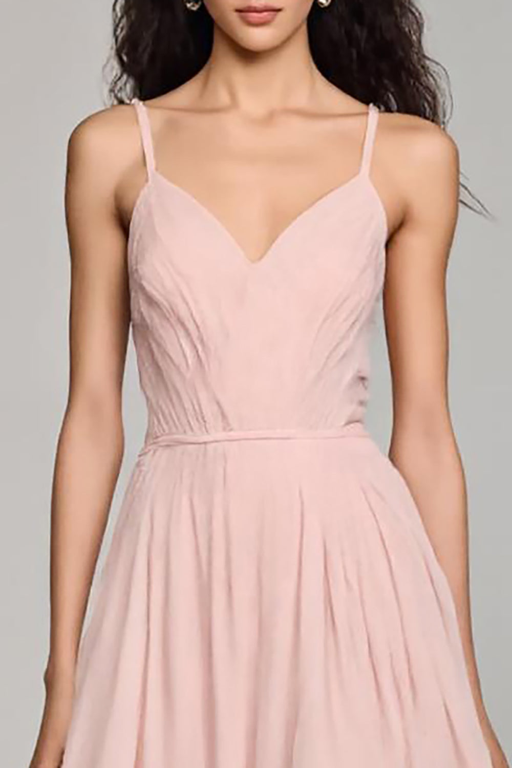 Robe de soirée en mousseline de soie a-ligne à bretelles spaghetti rose clair
