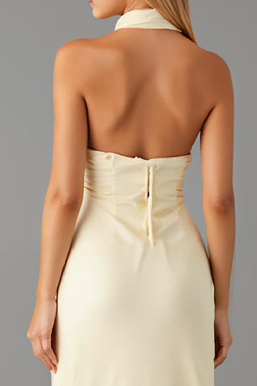 Robe formelle en mousseline de soie à col en V jonquille