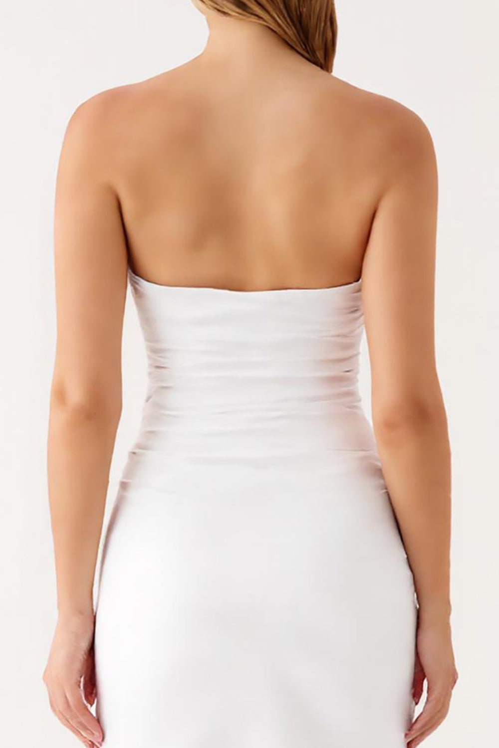 Robe de soirée bustier en satin ivoire froncée simple