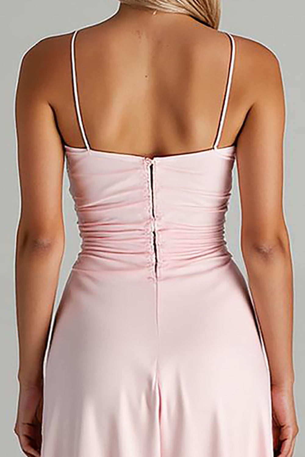 Robe de soirée en mousseline de soie rose clair à volants High-Low