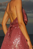 Robe de cocktail courte simple à paillettes rose vif