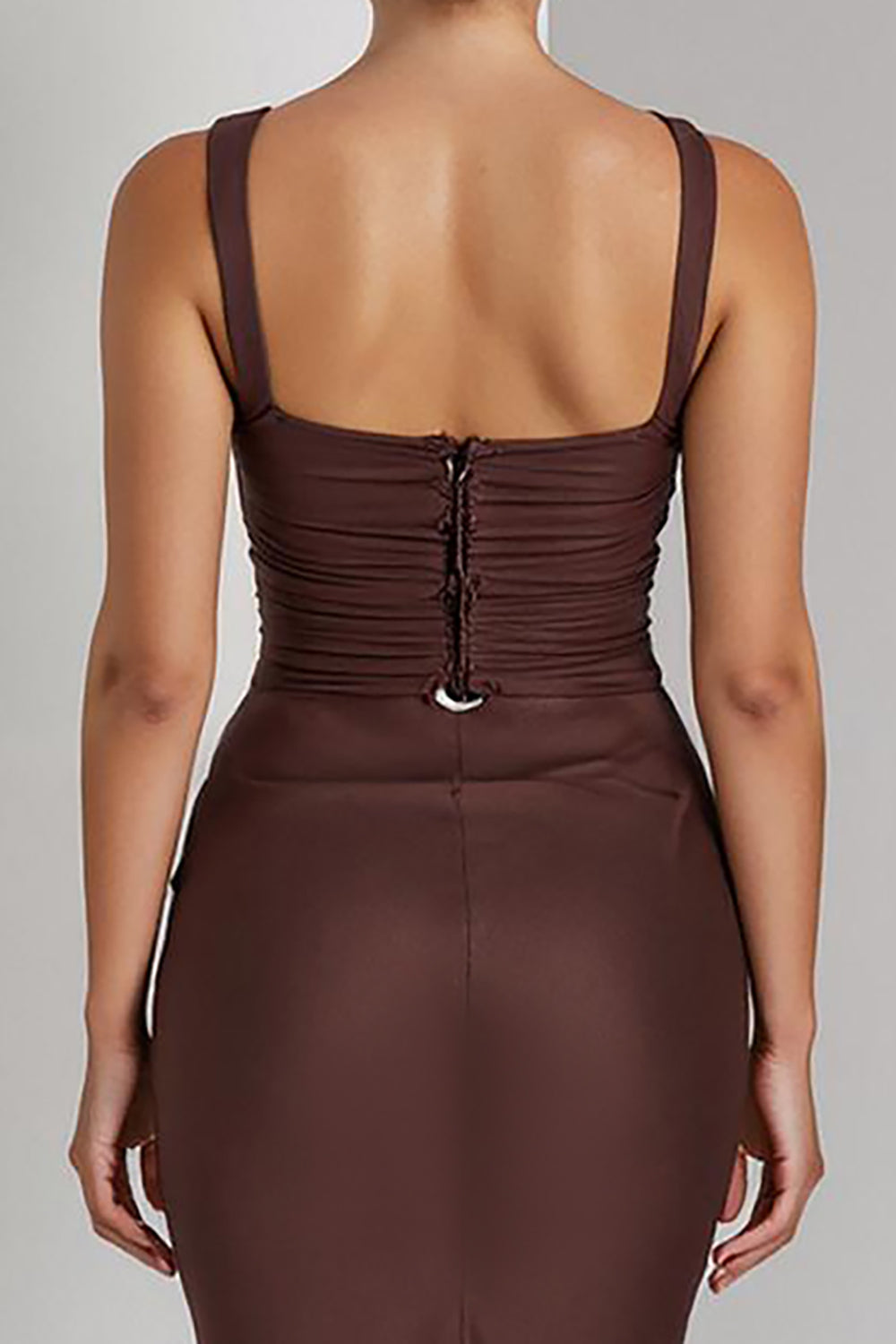 Robe de soirée maxi à bretelles spaghetti sirène café