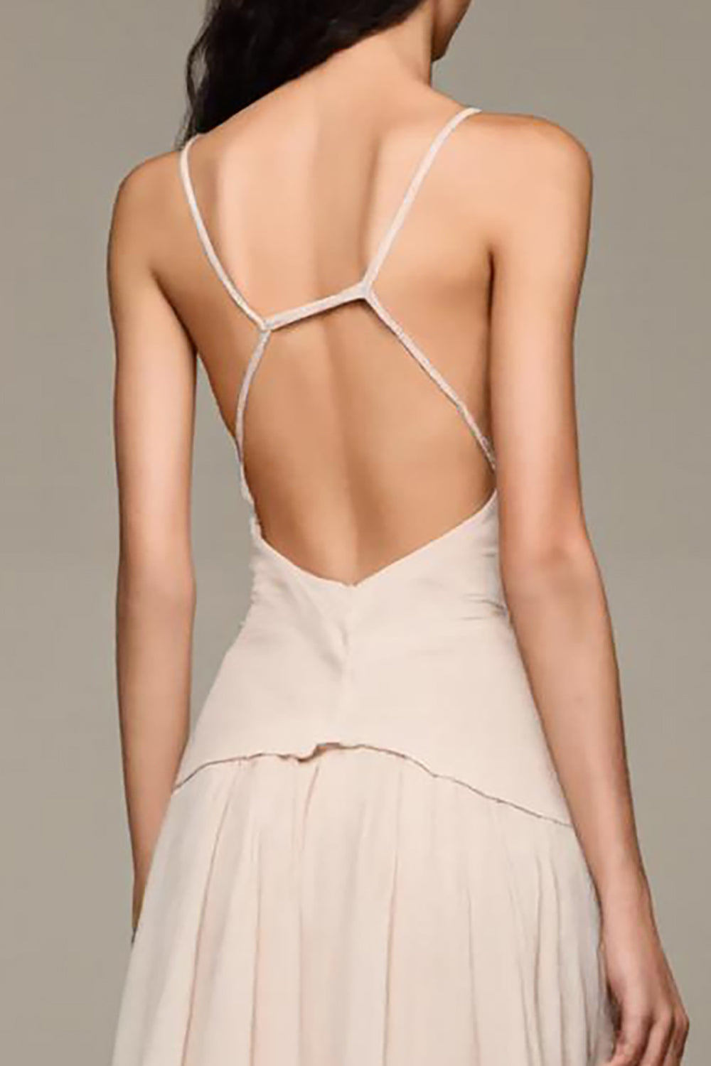Robe de soirée longue trapèze à col en V abricot avec fleurs 3D