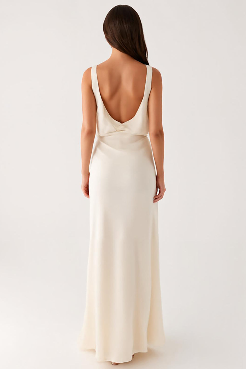 Robe de soirée fourreau col V ivoire avec fente