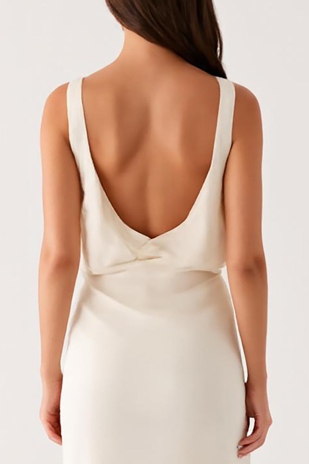 Robe de soirée fourreau col V ivoire avec fente